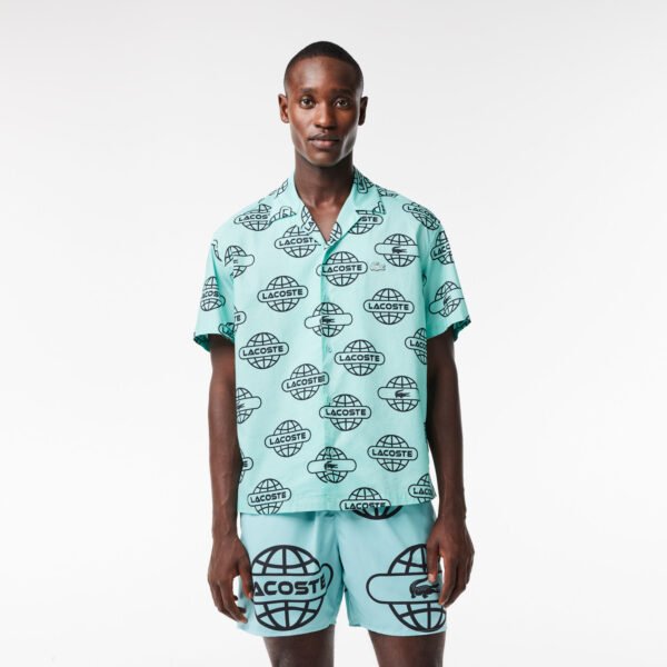 chemise lacoste globe print bleu clair