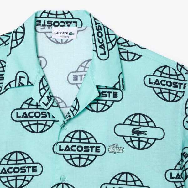 chemise lacoste globe print bleu clair