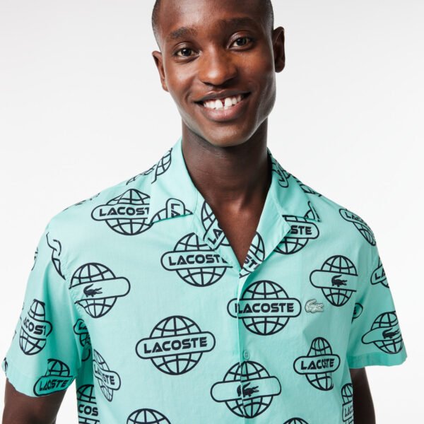 chemise lacoste globe print bleu clair
